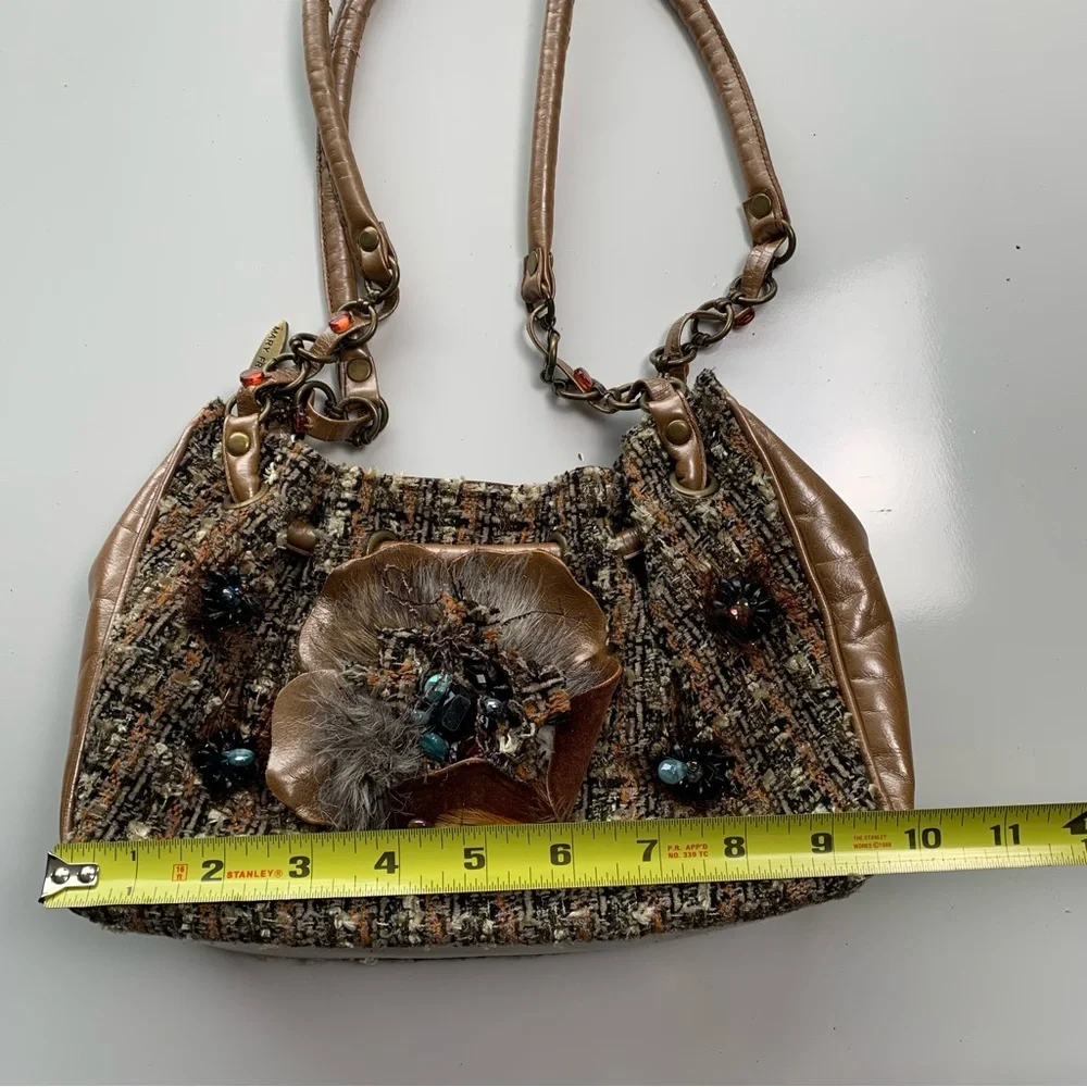 Vintage Mary Frances Handbag Purse Beaded Boho Floral Brown - Picture 4 of 13